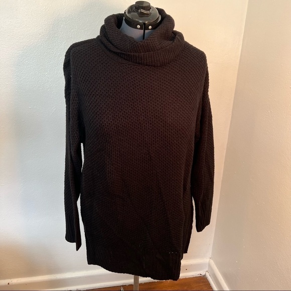 Sanctuary Waffle Knit Cowl Neck Black Sweater - Picture 2 of 11